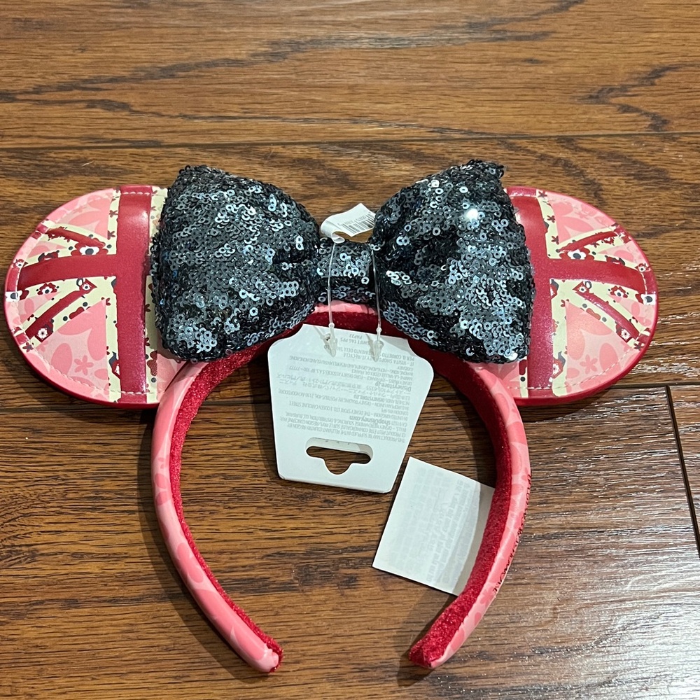 Epcot United Kingdom Sequin Bow Minnie Ears Headband
